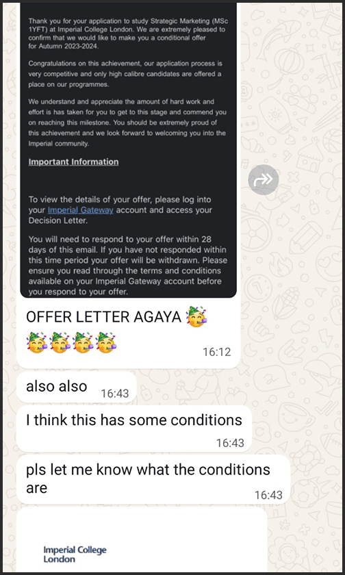 Admission success story 1