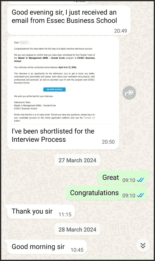 Admission success story 10