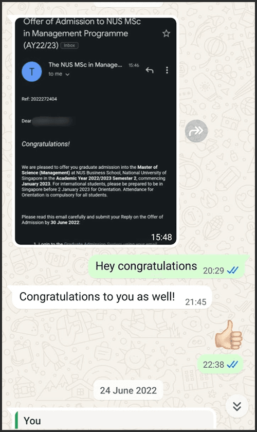 Admission success story 14