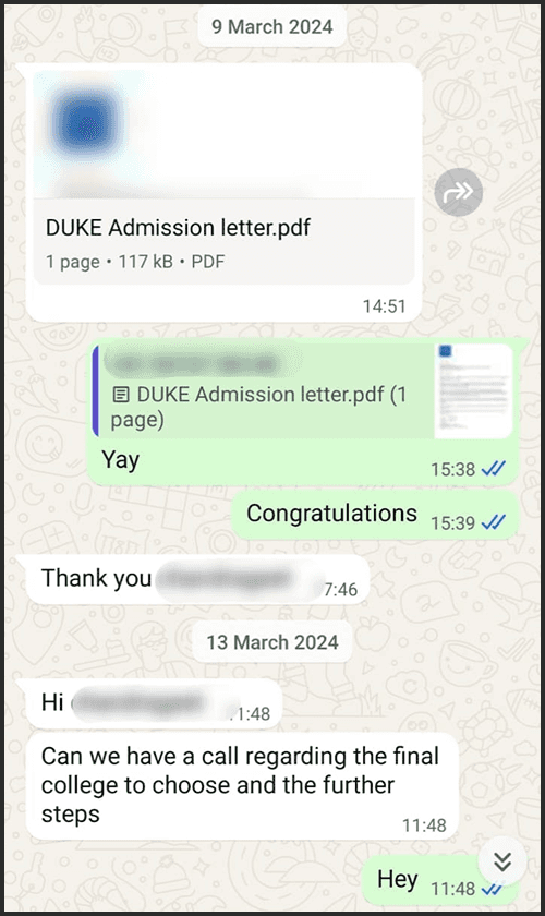 Admission success story 16