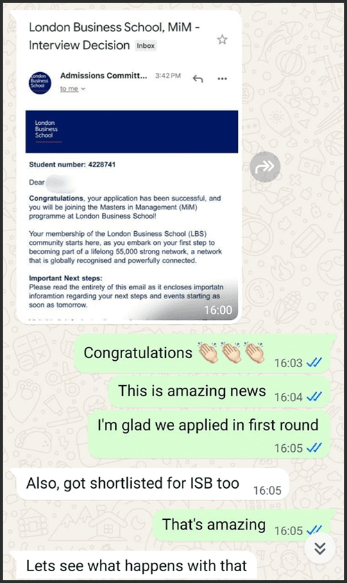 Admission success story 3