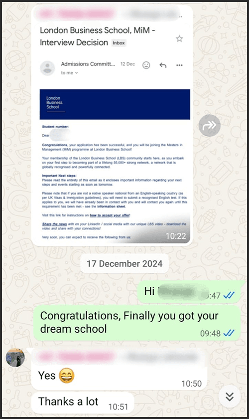 Admission success story 6