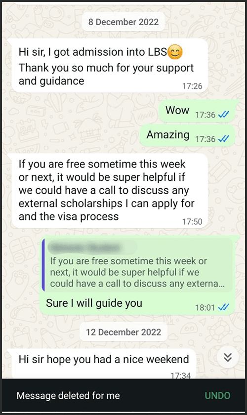 Admission success story 8